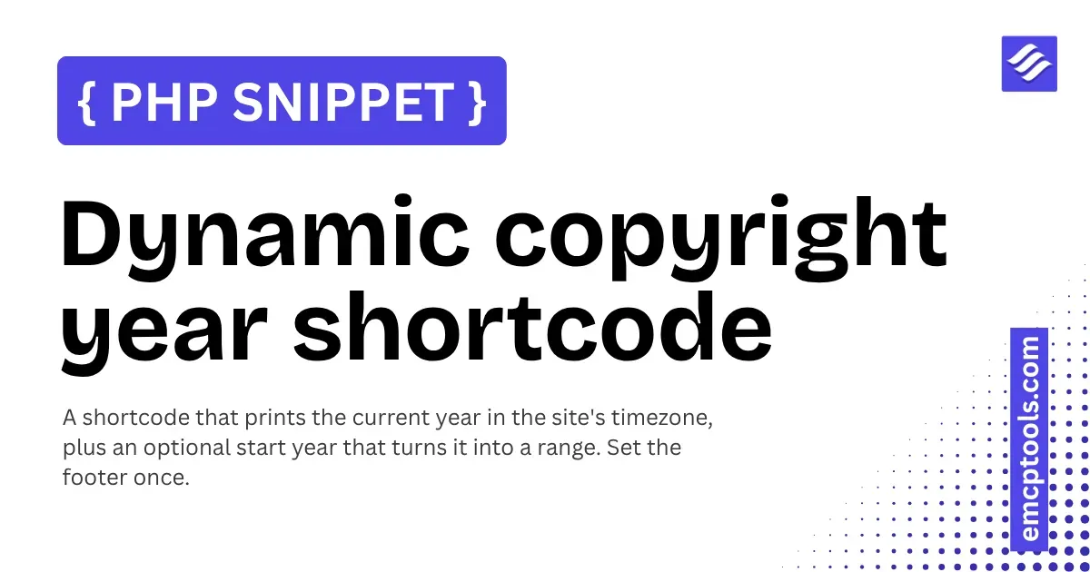 Dynamic copyright year shortcode